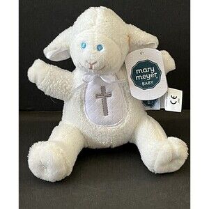 Mary Meyer Baby Rattle Plush Soft Christening Baptism Cross Lamb 5" Newborn Gift